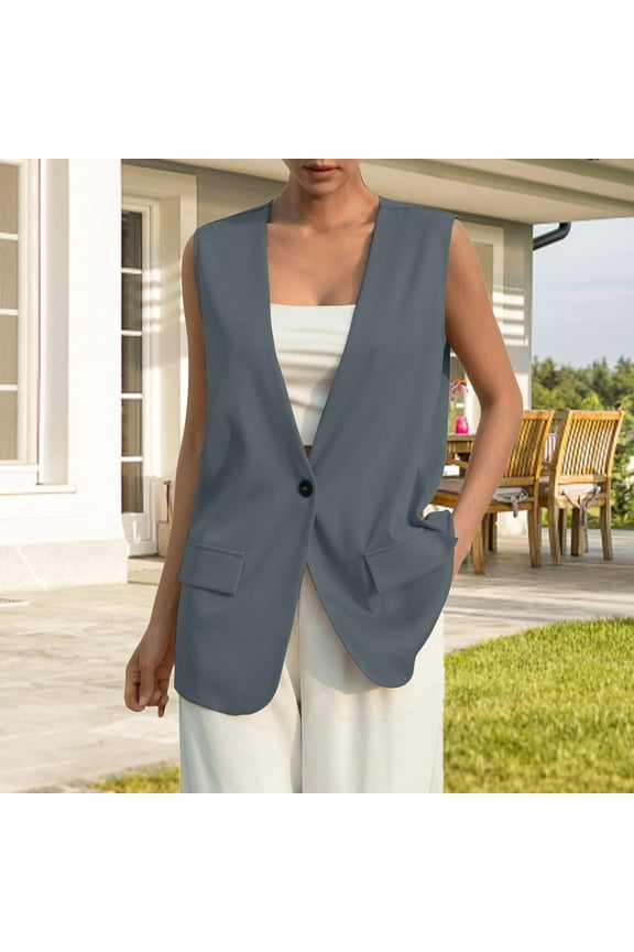 ZSQDM Mens Casual Plaid Suit Vest Tweed Slim Fit Waistcoat for Wedding Groomsmen Long Coat Woman Women's Polyester Jacket A Woman in A Light-Colored Denim Vest(Xl)