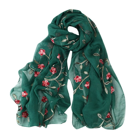 ZSQDM Mulberry Silk Scarfs Women Headband Embroidery Scarf Chiffon Hijabs Scarf Hijab Shawls Women Wrap Muslim Scarf Neckerchief for Women