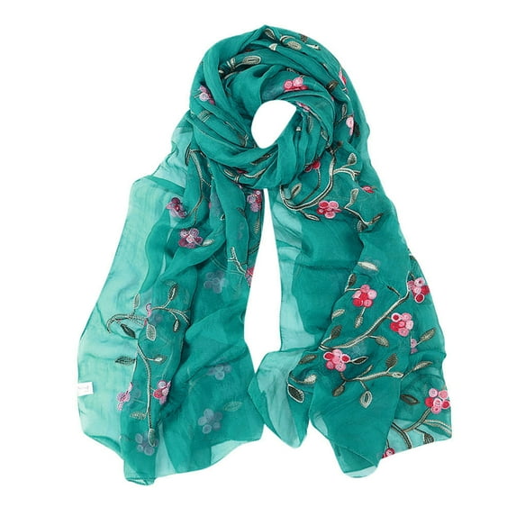 ZSQDM Mulberry Silk Scarfs Women Headband Embroidery Scarf Chiffon Hijabs Scarf Hijab Shawls Women Wrap Muslim Scarf Neckerchief for Women