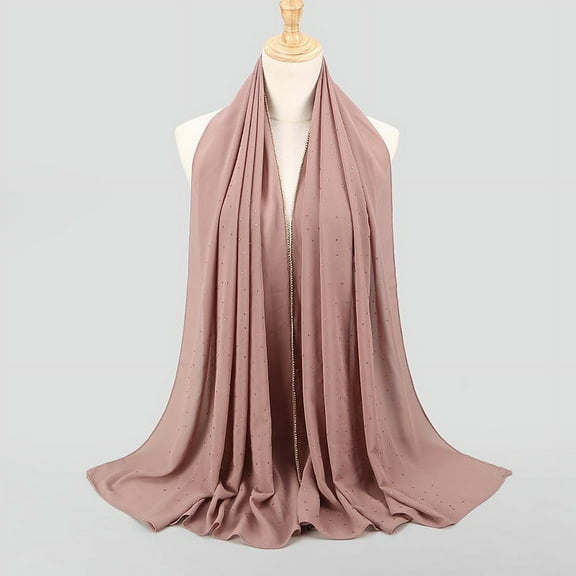 ZSQDM Muslim Hijab Scarf for Women - Chiffon Bubble-Embellished Pearl Rhinestone Wrap Headscarf Breathable