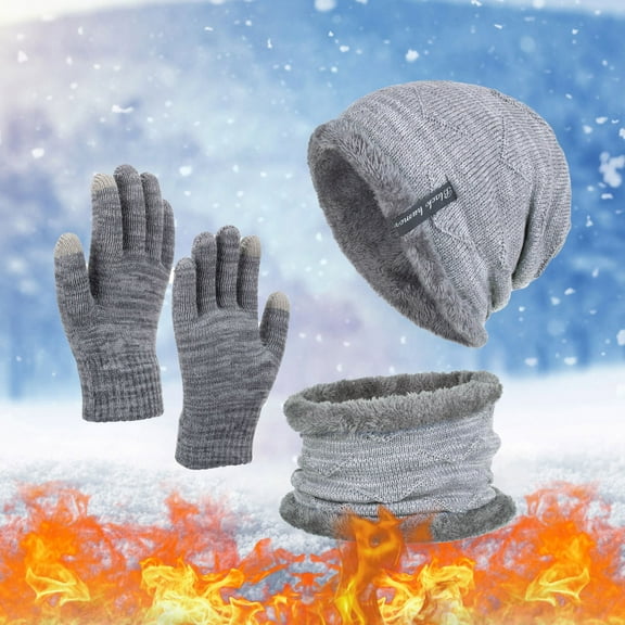 ZSQDM Neutral Women Men Autumn and Winter Solid Color Wool Hat Thickened Warm Ear Protection Cold Knitted Hat Glove Scarf Three Piece Set beanie of Men Womens Hat Scarf Hat Gloves Headache Relief Cap