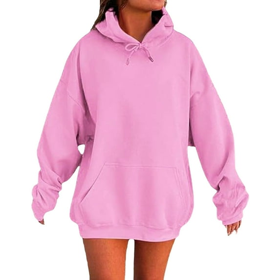 ZSQDM Plus Size Hoodies for Women Women Solid Basic Letter Loose Hoodie Sweatshirt Long Sleeve Pocket Drop Shoulder Pullovers Top Sweater Dress for Women Women Blending Sweatshirt (L)