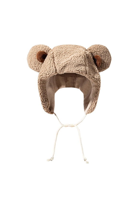 ZSQDM Plush bear Ears Pullover Hat Women's Winter Warm Teddy Fleece Hat beanie Pro Shop Hat Bomber Hats Eraser Caps