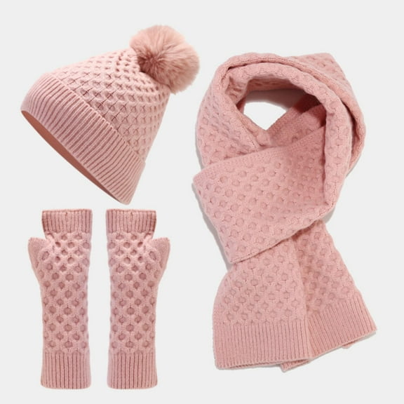 ZSQDM Scarf Gloves Hat Set for Teen Girls Women&Men Autumn Winter Warm Wool Hat Scarf Gloves Three Pieces Women beanie Hats for Men Scarf ,Hat,& Gloves Kitsch Shower Cap