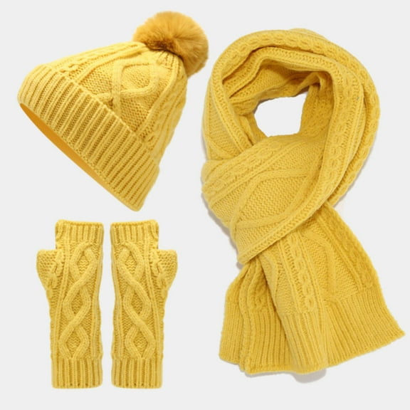 ZSQDM Scarf Gloves Hat Set for Teen Girls Women&Men Autumn Winter Warm Wool Hat Scarf Gloves Three Pieces Women beanie Womens Hat Scarf ,Hat,& Gloves Wig Caps