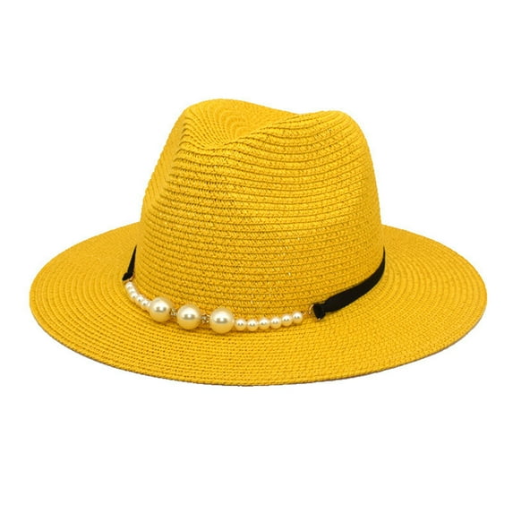 ZSQDM Spring and Summer Sunscreen Pearl Accessories Sun Hat Black Flat Brim Retro Jazz Top Hat Womens Straw Hat beanie Sun Hats for Men Bucket Hats Caps for Men