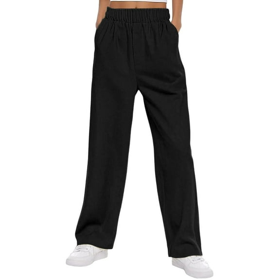 ZSQDM Straight Solid Color Casual Pants Black Cotton Women Blendingpants Xl