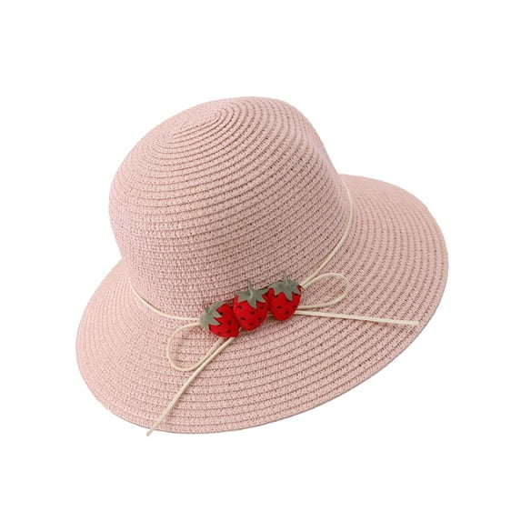 ZSQDM Sun Hats for Men Women Fisherman HatStraw Woven Strawberry DecorationOutside Women Unisex Sun Hats