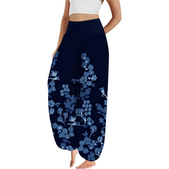 ZSQDM Trendy Boho Harem Pants Dark Blue Autumn Fragrant Linen Women Blendingpants S