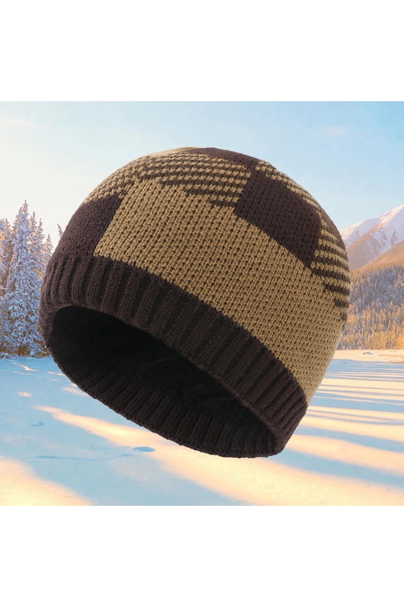 ZSQDM Winter Fleece Warm Hat Plaid Knitted Hat beanie Hat for Men & Women Ear Hat Thickened Outdoor Hat beanies Mission Cooling Hat Bomber Hats Solar Post Cap Lights