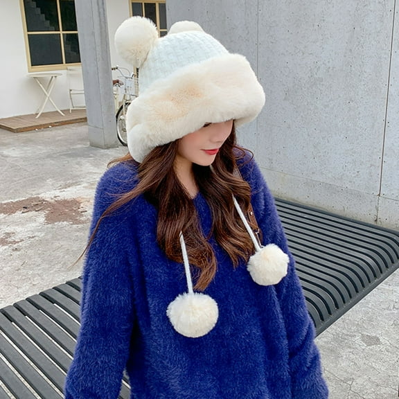 ZSQDM Winter Pompom beanie Hats for Women Knit Womens beanie Crochet Skull Hat Warm Bucket Outdoor Ear Cover beanie for Women Cowgirl Hats Women Bomber Hats Cap
