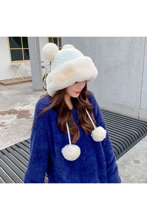 ZSQDM Winter Pompom beanie Hats for Women Knit Womens beanie Crochet Skull Hat Warm Bucket Outdoor Ear Cover beanie for Women Cowgirl Hats Women Bomber Hats Cap