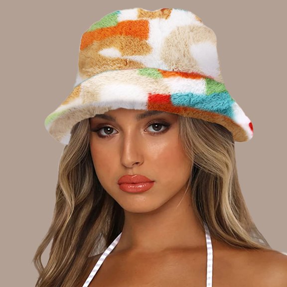 ZSQDM Winter Printed Thick Bucket Warm Hat Bucket Cap Basin Hat for Women Men beanie Bucket Hats for Men Bucket Hats Key Caps