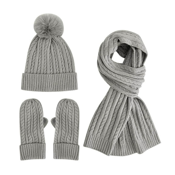 ZSQDM Winter Women's Knitted Hat Scarf Gloves Solid Color Plus Velvet Wool Hat Warm Three Piece Set Women beanie Hat Hanger Scarf ,Hat,& Gloves Cap Erasers for Pencils