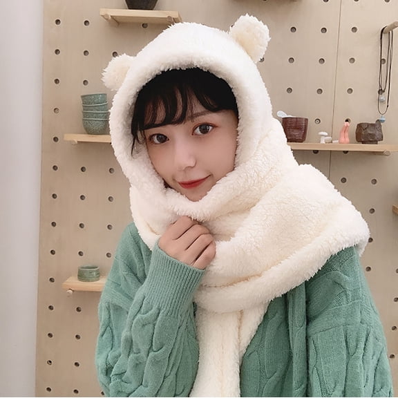ZSQDM Women Cute Cartoon Thick Hat Ear Protectors Warm Plush Hat Scarf Set beanie Umbrella Hat Baseball Caps Shower Cap for Women