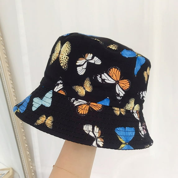 ZSQDM Women Fashion Fisherman Hat Sun Hat Butterfly Print Hat beanie Pirate Hat Bucket Hats Shower Cap