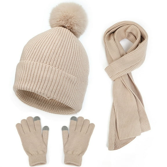 ZSQDM Women&Men Autumn Warm Cute Wool Hat Scarf Gloves Slouchy Three Pieces Snow Knit Cap Screen Mittens Scarves Sets beanie of Men White Cowboy Hat Scarf Hat Gloves Hairbrella Swim Cap Waterproof