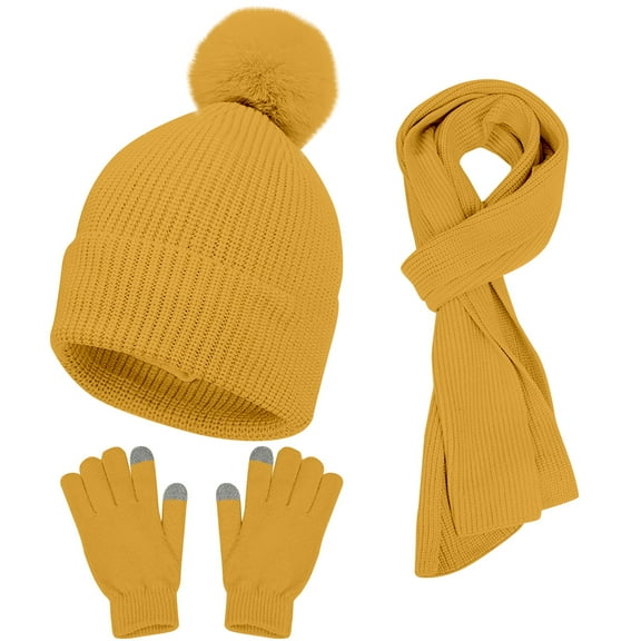 ZSQDM Women&Men Autumn Warm Cute Wool Hat Scarf Gloves Three Pieces Snow Knit Cap Screen Mittens Scarves Sets beanies Uv Protection Sun Hats for Women Scarf Hat Gloves Hat Organizer for Baseball Caps