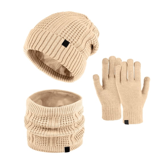 ZSQDM Women&Men Autumn Winter Warm Cute Wool Hat Scarf Gloves Slouchy Three Pieces Winter Snow Knit Cap Screen Mittens Scarves Sets Women beanie Fan Hat Scarf ,Hat,& Gloves Caps for Women