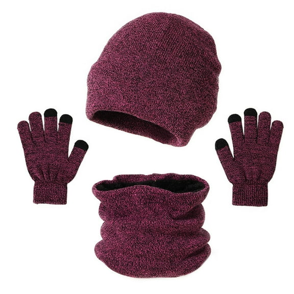 ZSQDM Women&Men Autumn Winter Warm Cute Wool Hat Scarf Gloves Slouchy Three Pieces Winter Snow Knit Cap Screen Mittens Scarves Sets Women beanie Hats Scarf ,Hat,& Gloves Headache Cap