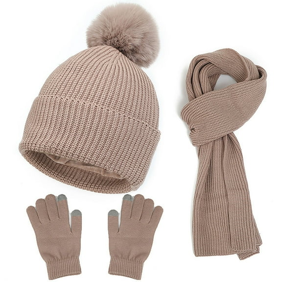 ZSQDM Women or Men Autumn Winter Warm Cute Hat Scarf Gloves Slouchy Three Pieces Winter Snow Knit Cap Screen Mittens Scarves Sets Women beanie Mission Cooling Hat Scarf Hat or Gloves Shower Caps
