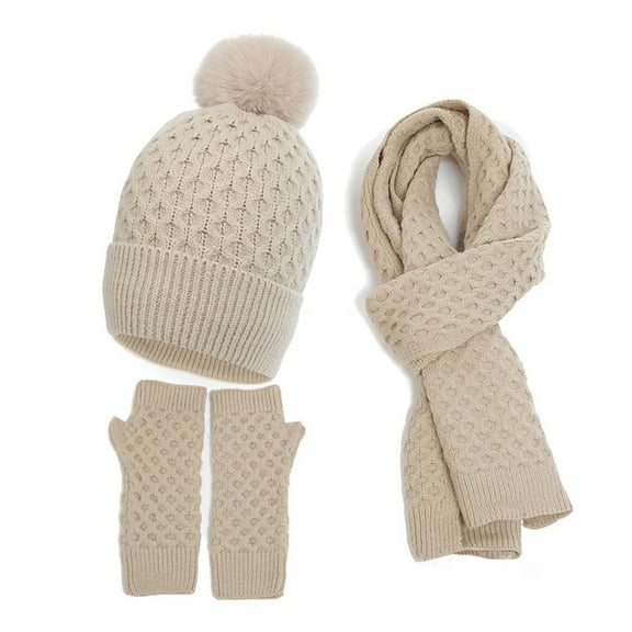 ZSQDM Women&Men Autumn Winter Warm Cute Wool Hat Scarf Gloves Slouchy Three Pieces Winter Snow Knit Cap Screen Mittens Scarves Sets Women beanie Umbrella Hat Scarf ,Hat,& Gloves Migraine Relief Cap