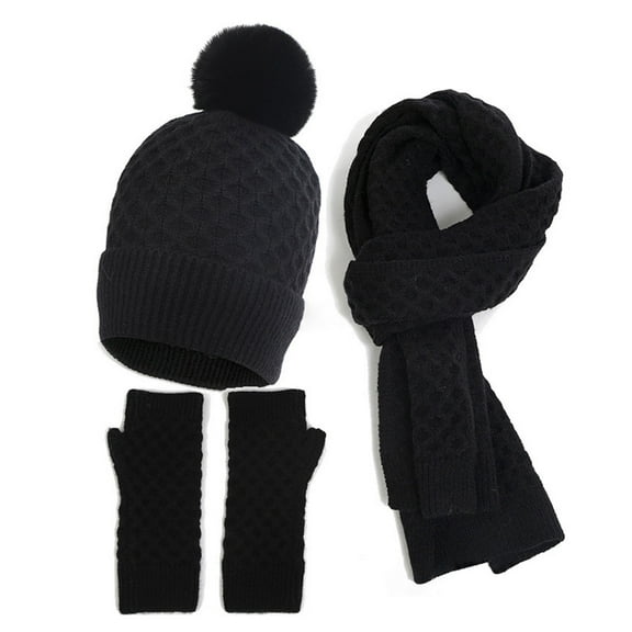 ZSQDM Women or Men Autumn Winter Warm Cute Hat Scarf Gloves Slouchy Three Pieces Winter Snow Knit Cap Screen Mittens Scarves Sets beanie of Men Black Cowboy Hat Scarf Hat or Gloves Chair Leg Caps