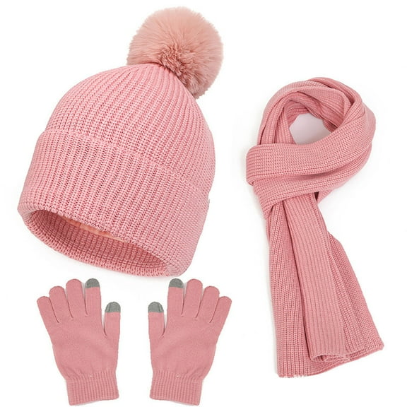 ZSQDM Women&Men Autumn Winter Warm Cute Wool Hat Scarf Gloves Slouchy Three Pieces Winter Snow Knit Cap Screen Mittens Scarves Sets beanie for Women Maga Hat Scarf ,Hat,& Gloves Cap Erasers