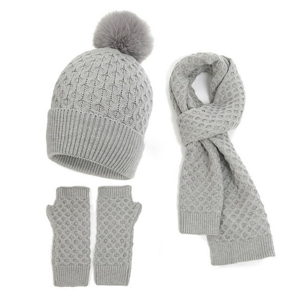 ZSQDM Women&Men Autumn Winter Warm Cute Wool Hat Scarf Gloves Slouchy Three Pieces Winter Snow Knit Cap Screen Mittens Scarves Sets beanie for Women Womens Sun Hat Scarf ,Hat,& Gloves Bump Cap