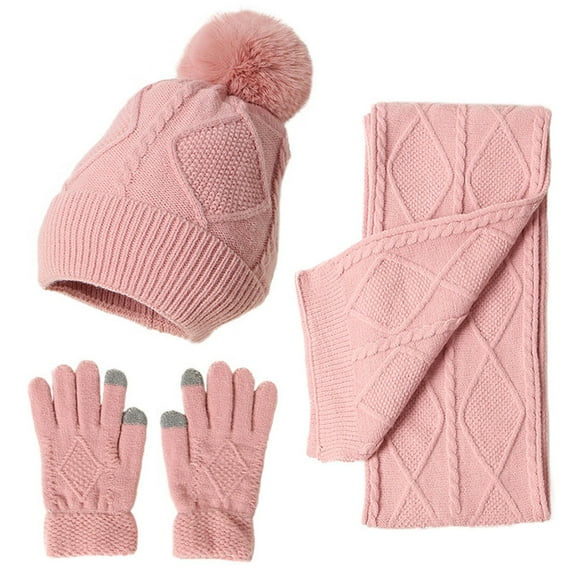 ZSQDM Women&Men Autumn Winter Warm Cute Wool Hat Scarf Gloves Slouchy Three Pieces Winter Snow Knit Cap Screen Mittens Scarves Sets beanies Fan Hat Scarf ,Hat,& Gloves Mens Caps