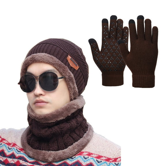 ZSQDM Women and Men Winter Knit Warm Hats Scarf Dual Purposehat Ear Protection Windproof Hat Warm Gloves Three Piece Set Women beanie Black Cowboy Hat Scarf Hat Gloves Hat Storage for Baseball Caps