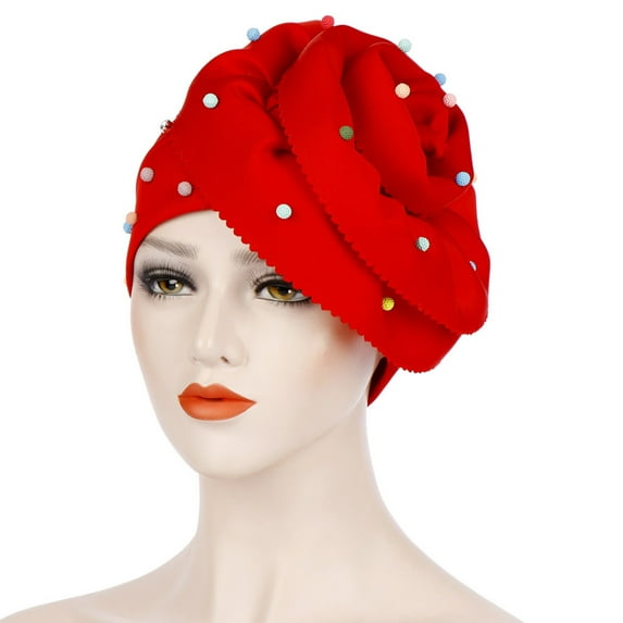 ZSQDM Women,S Muslim Solid Color beaded Toe Cap Cap Space Cotton Candy Color beadedbig Flower Hat Turban Cap beanie of Men Womens Sun Hat Baseball Caps Headache Relief Cap