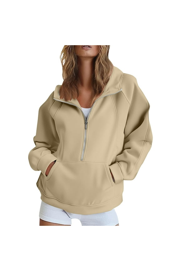 ZSQDM Women Slub Knit Full-Zip Hoodie Textured Cotton Zip-Up Shirt Women's Sweatshirts Oversized Casual Loose Button Up Women's T-Shirt Base Coat Polish Womens Cropped Jacket Lightweight Utility(M)