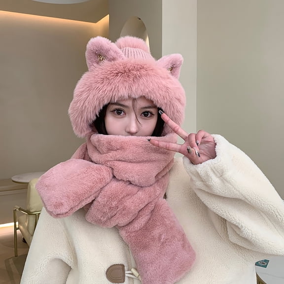 ZSQDM Women Winter Slouchy Knit Warm Cute Strawberry Hats Wool Cap Scarf Two In One Winter Warm Hood Scarf Hat beanie Hard Hat Bomber Hats Pencil Cap Erasers