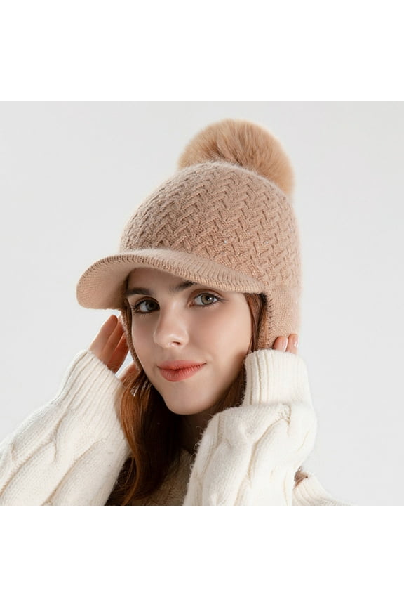 ZSQDM Women Winter Warm Hhat Ear Protection Knitted Hat Thickened Duck Tongue Baseball Cap Cold Proof Pullover Cap Women beanie Womens Sun Hat Bomber Hats Baseball Caps for Men and Women