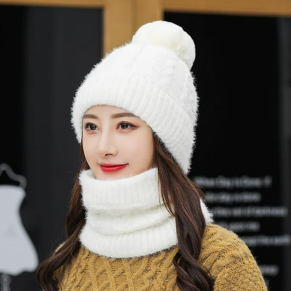 ZSQDM Women Winter Windproof Hat Ski Riding Fleece Warmer Hairball Hat Adjustable Cap and Scarf Neckerchief Warm Collar Set Outdoor Suit beanie of Men Fedora Hats for Men Bomber Hats Skull Cap