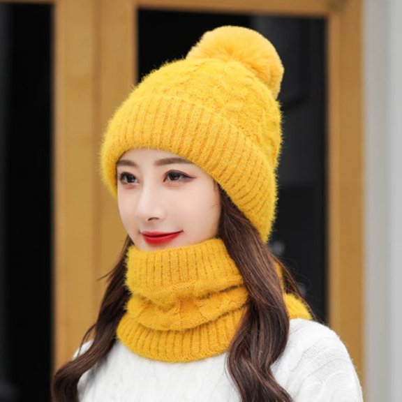 ZSQDM Women Winter Windproof Hat Ski Riding Fleece Warmer Hairball Hat Adjustable Cap and Scarf Neckerchief Warm Collar Set Outdoor Suit beanies Trucker Hat Men Bomber Hats Swim Cap