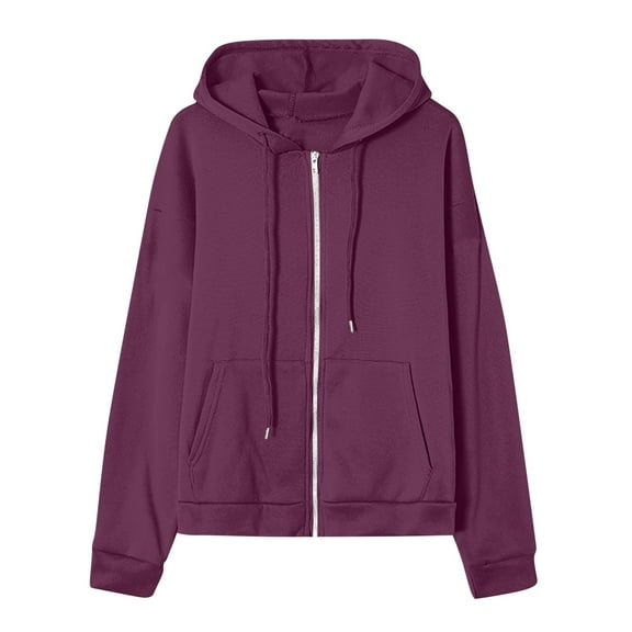 ZSQDM Women Zip Up Hoodie Womens Zip Jacket Soft Oversized Crop Sweatshirt Long Sleeve Winter Coats Fashion Outwear Tops Purple Women Polyester Coat (M)