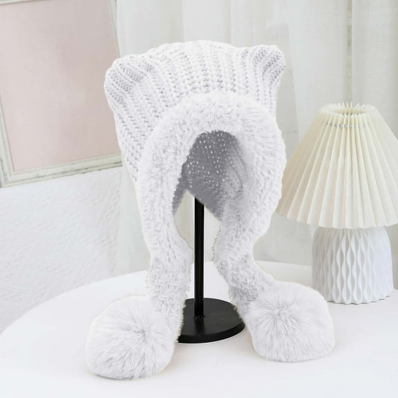 ZSQDM Women's Autumn and Winter Cat Ear Double Tail Knitted Hat Windproof Warm Fashionable and Cute Woolen Hat Women beanie beach Hat Bomber Hats Welding Cap