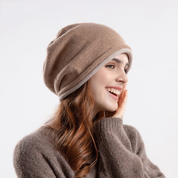 ZSQDM Women's Autumn Winter Knitted Pile Up Hat Outdoor Thermal Cover Hat beanie Black Cowboy Hat Scarf ,Hat,& Gloves Shower Cap