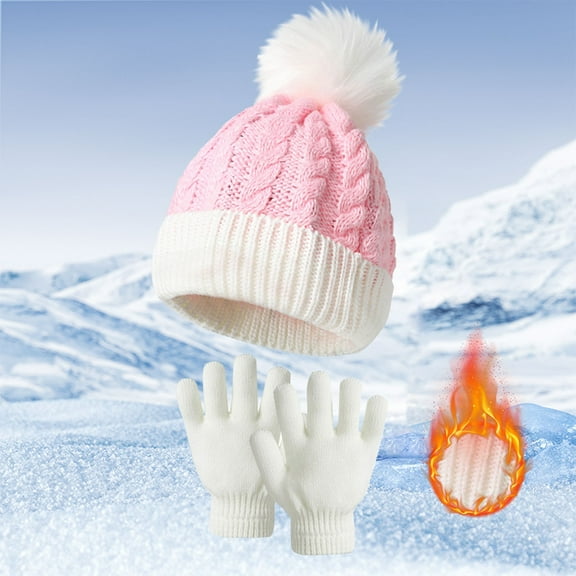 ZSQDM Women's Daily Routine Hairball Knitted Hat Christmas Hat Hat Gloves Two Piece Set beanie for Women Mission Cooling Hat Scarf ,Hat,& Gloves Cap