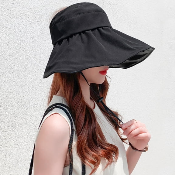 ZSQDM Women's Empty Top Sun Hat Summer Leisure Travel Anti Large Eaves Sunscreen Black Rubber Fisherman Hat beanie of Men Dog Hat Sun Hats Wig Caps for Women