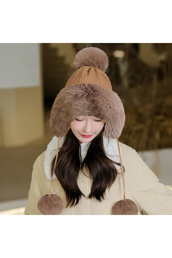 ZSQDM Women's Fashion Winter Hat Plush and Thicken Fashion Custom Warm Hats Wool Cap Hat Women beanie Cowboy Hat Bomber Hats Bottle Caps