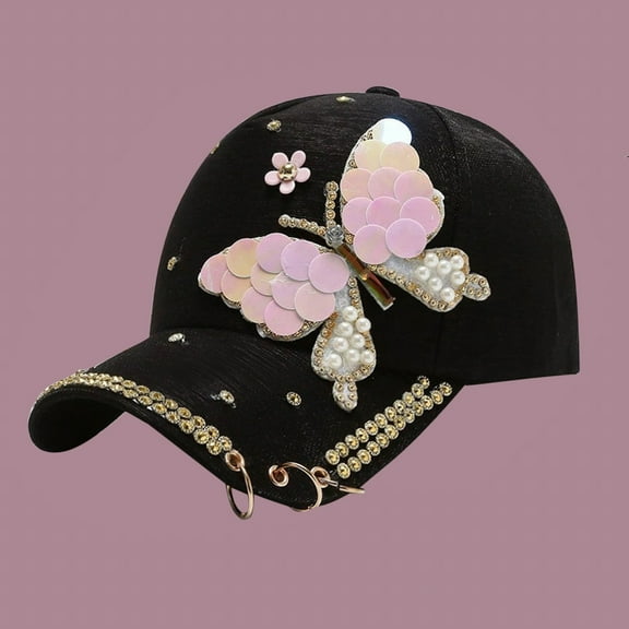ZSQDM Women's Hat Sequined Butterfly Baseball Cap Shading Hip Hop Cap Hat Sun Cap Women beanie Lift Hard Hat Baseball Caps Kitsch Shower Cap
