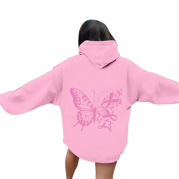 ZSQDM Women's Hoodies Sweatshirts Cashmere Pullover Sweater Breast Cancer Awareness Ribbon Hoodies for Women Oversize Fleece Soft Long Sleeve Sweatshirt Pullover Top Polyester (Xxl)