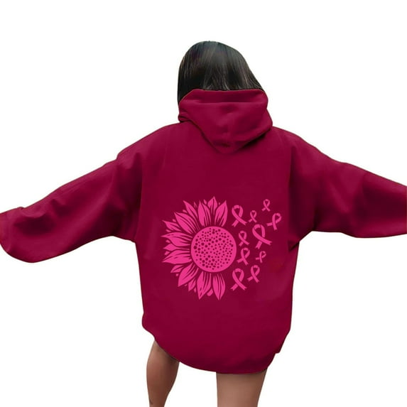 ZSQDM Women's Hoodies Sweatshirts Custom Hoodies for Women Breast Cancer Awareness Ribbon Hoodies for Women Oversize Fleece Soft Long Sleeve Sweatshirt Pullover Top Polyester (M)