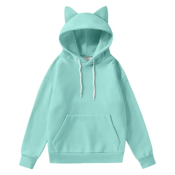 ZSQDM Women's Hoodies Sweatshirts Lightweight Zip Up Hoodie Oversized Hoodies for Women Y2K Cute Cat Ear Loose Fit Long Sleeve Ear Sweatshirt with Pockets Polyester,Spandex Women Nylon Sweatshirt (L)