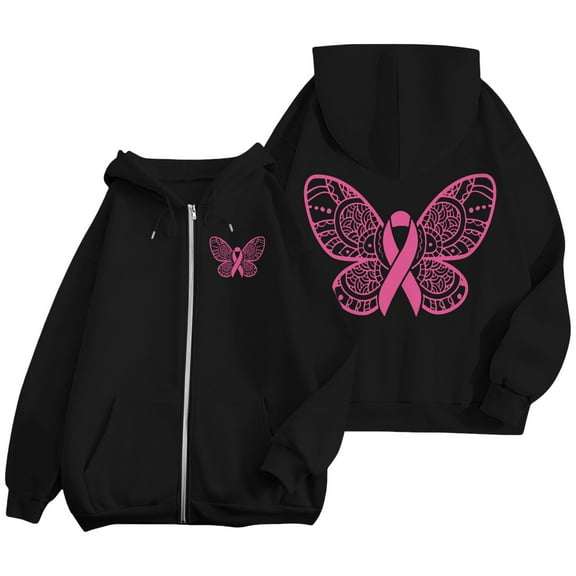 ZSQDM Women's Hoodies Sweatshirts Men’S Pullover Sweater Breast Cancer Awareness Hoodies for Women Ribbon Graphic Full Zip Up Sweatshirt Oversized Fleece Jackets Clothes Polyester (Xxl)