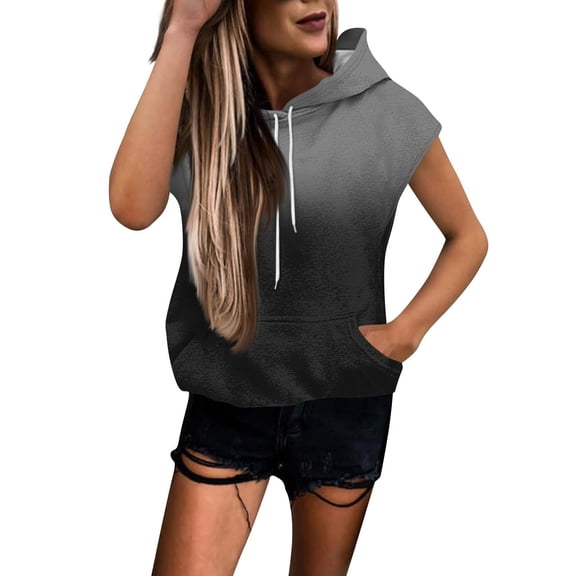 ZSQDM Women's Hoodies Sweatshirts Thin Hoodies for Women Sleeveless Hoodie Women Summer Hooded Tank Tops Lightweight Drawstring Pullover Sweatshirt Athletic T Shirt Polyester (L)
