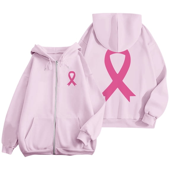 ZSQDM Women's Hoodies Sweatshirts V-Neck Pullover Sweater Breast Cancer Awareness Hoodies for Women Ribbon Graphic Full Zip Up Sweatshirt Oversized Fleece Jackets Clothes Polyester (Xxl)